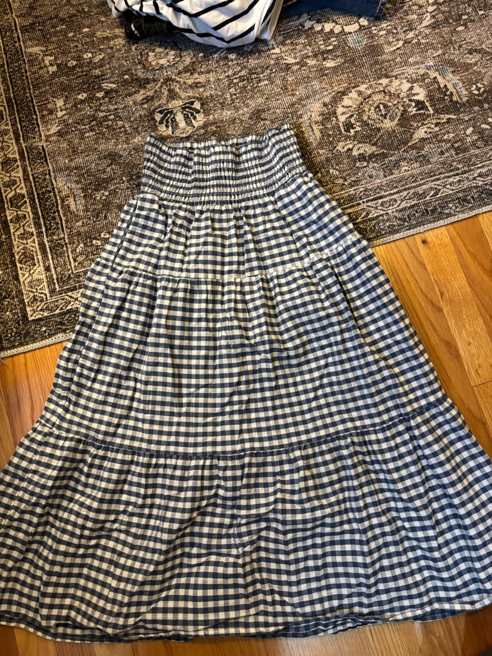 Universal Thread Navy and White Gingham Smocked A-Line Skirt